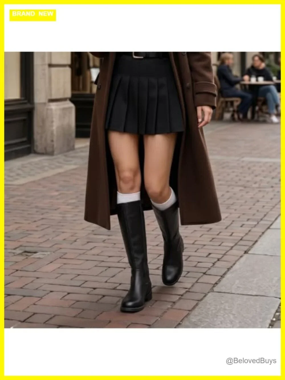 Knee High Boots Women Square Toe Side Zipper Faux Leather Flat Chunky Heel Fall
